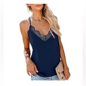 2 Astylish Women Sexy V Neck Casual Sleeveless Cami Tank Top w lace adjustable